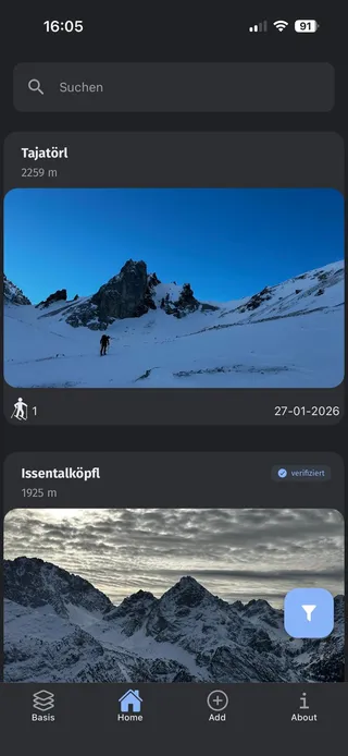 Vertimonte App: Gipfelliste mit bestiegenen Bergen